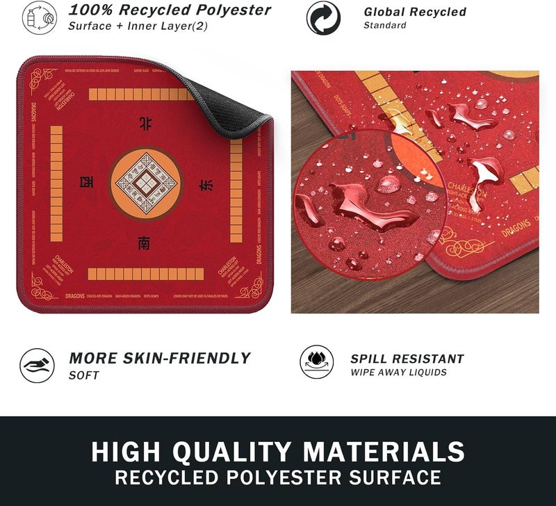 2F22E Mahjong Mat with Rules Card, Noise Reduction Non-Slip Mahjong Mat for Table Board Games Table Mat, Card Games, Tile Games, Dominoes (Red) - Image 4